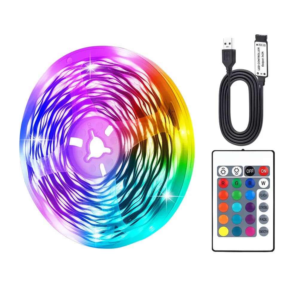 5V USB RGB LED Strip Light 24key Kit telecomando 5050 30LED/M Multi colori Nastro luminoso flessibile Decorazione fai da te per la camera da letto