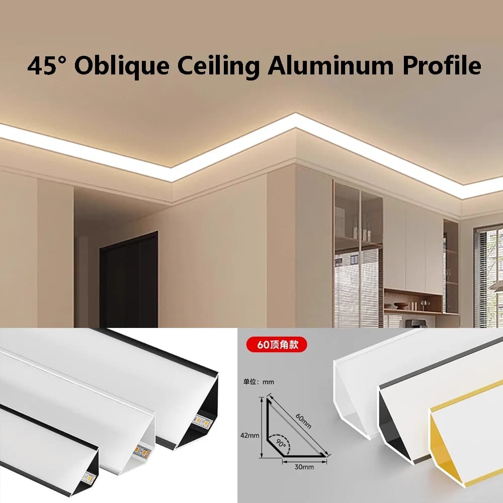 Soffitto a LED obliquo a 45 gradi Profilo in alluminio Soggiorno Camera da letto Soffitto Parete Angolo superiore Tipo V Striscia rigida Decorazioni per la casa