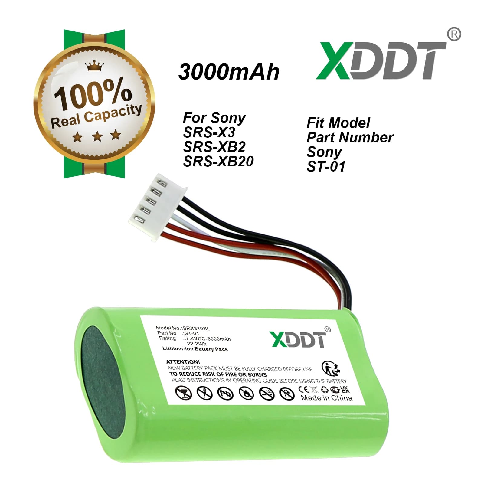 Batteria di ricambio per altoparlante da 7,4 V 3000 mAh ST-01 compatibile con il dispositivo audio portatile Sony SRS-X3 SRS-XB2 SRS-XB20