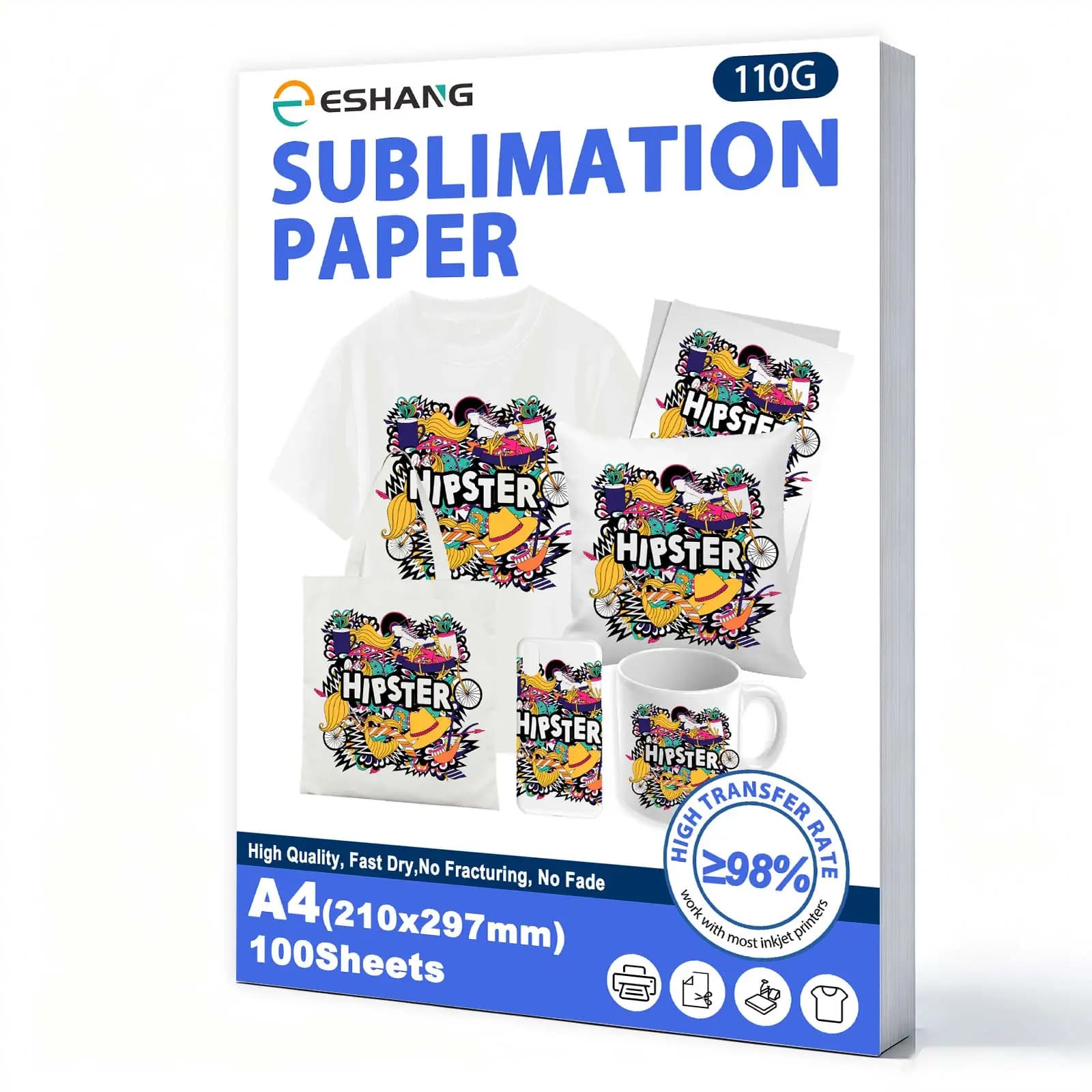 ESHANG 100 Sheets Sublimation Paper, A4 110G Heat Tranfer Paper With Inkjet Printers, For DIY T-shirts, Canvas Bags, Mugs