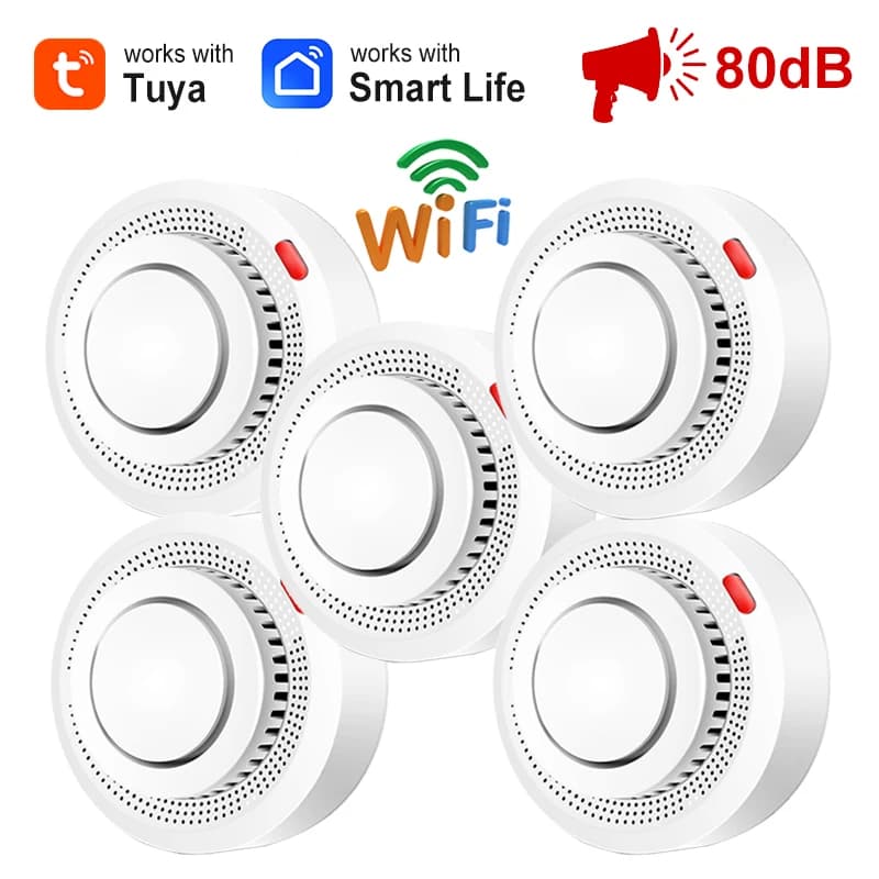 Tuya WiFi Rilevatore di fumo Sensore di sicurezza antincendio da cucina Notifiche domestiche Allarme sonoro 80dB Smart Life APP Certificato CE