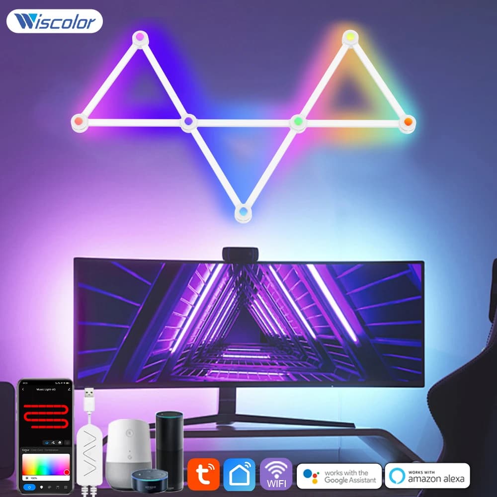 Wiscolor LED RGB Smart Wall Light atmosfera fai da te luce notturna sala giochi retroilluminazione TV decorativo Wall Light Bar musica ritmo APP