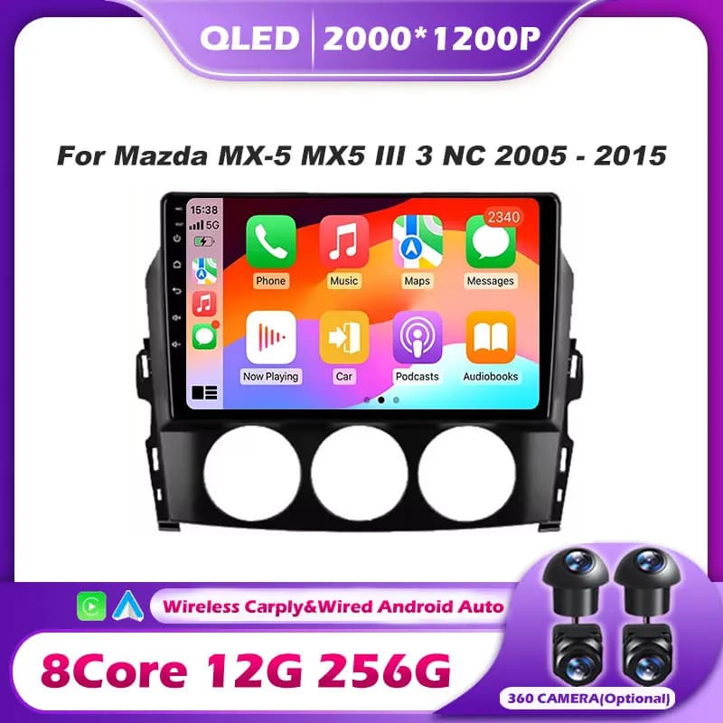 Per Mazda MX 5 MX-5 MX5 NC 2005-2015 Autoradio Lettore video multimediale Unità principale Android 15 Auto Wireless Carplay strumenti no 2din