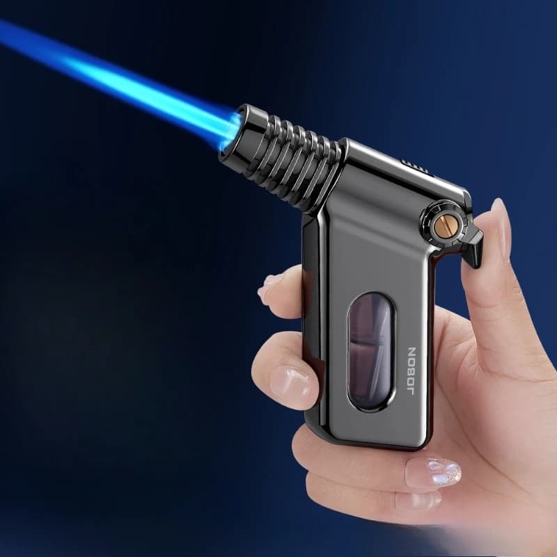 JOBON Accendino antivento per sigari ad alta temperatura Carica diretta portatile Fiamma blu Finestra trasparente Blocco di sicurezza Accendino esterno