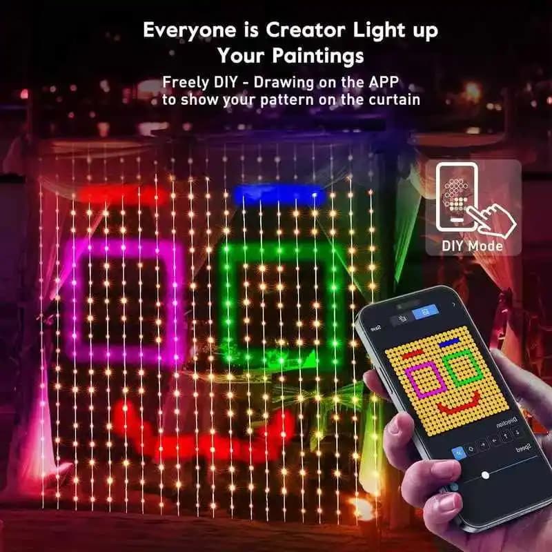 WS2812B Tenda intelligente LED String RGBIC Luce Bluetooth APP Immagine di controllo Ghirlanda di nozze Decorazione natalizia Luce fata Fai da te