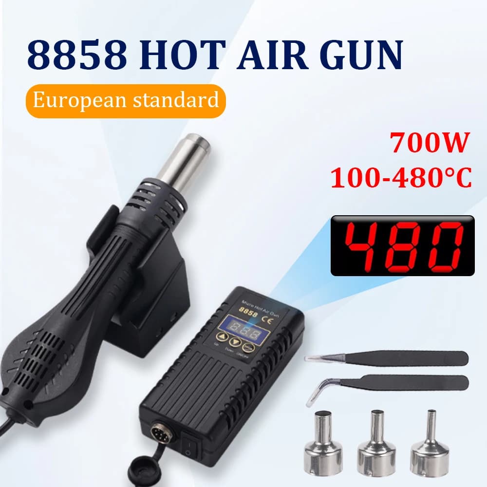 Hot Air Gun Hormy 8858 Micro Rework, welding station with digital LCD display, welding hair dryer, 220V 700W, thermal gun for repairs and welding.
