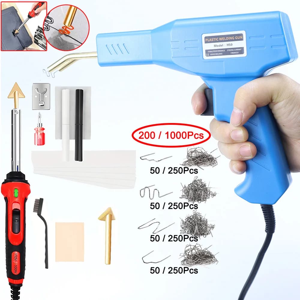 Plastic Welding Kit Tools, 110 V Auto Shock Repair Gun, Hot Sewing Plastic Repair Kit 200/1000 Pieces