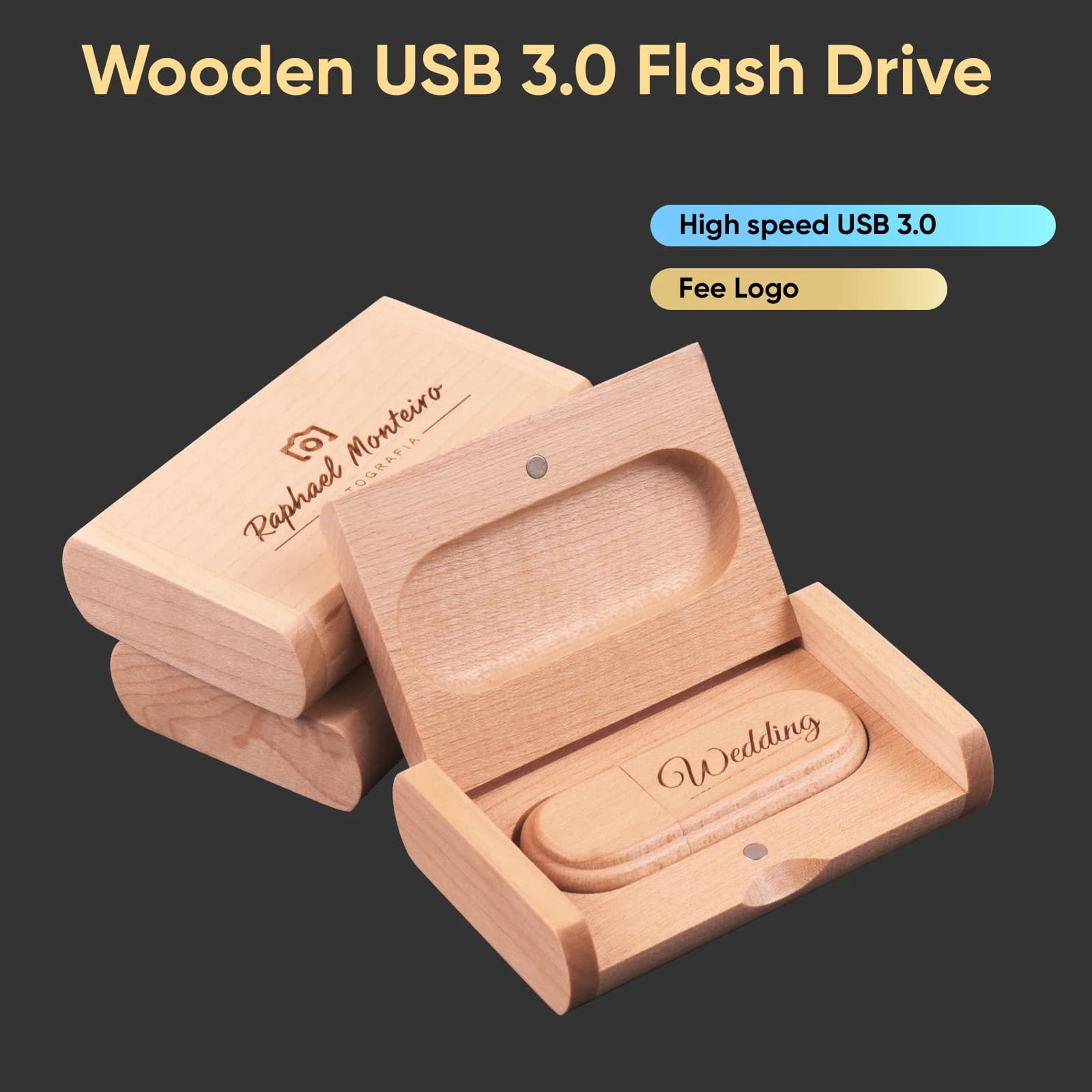 Chiavetta USB in Legno di Faggio con Logo Personalizzato Gratuito, Dispositivo di Archiviazione 128G 64GB 32GB