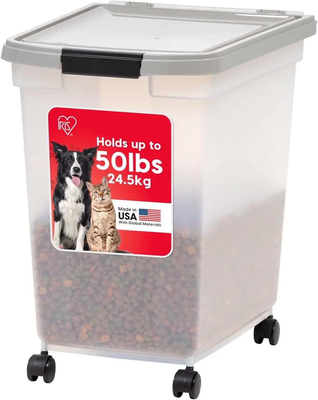 Airtight Container for Animal Food with Wheels, Capacity up to 22.7 kg, Translucent Body for Easy Monitoring