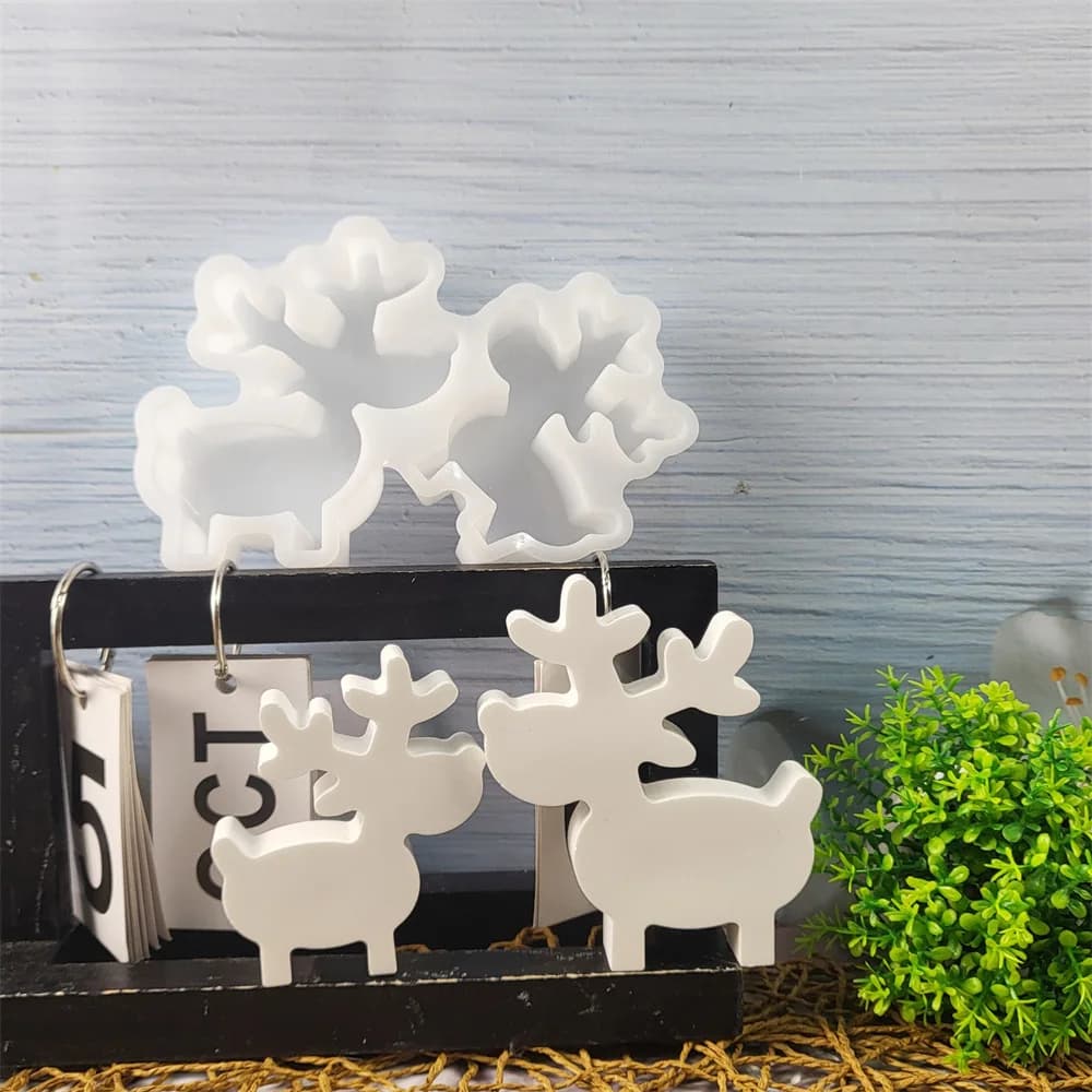 Due stampi in silicone per argilla alce Decorazione natalizia fai-da-te Cervi Gesso Gesso Stampo in cemento Artigianato Arte Ornamento Stampo in resina epossidica
