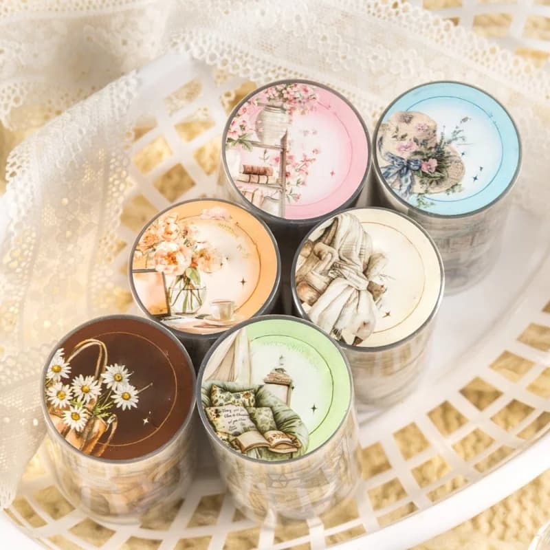 6 Rolls - 6Cm×200Cm Transparent Pet Home Decoration Tape Sticker Set, Warm Home Series - Die-Cut, Waterproof, Self-Adhesive - Suitable for Scrapbooking, Junk Journals and Planner Collage Stickers