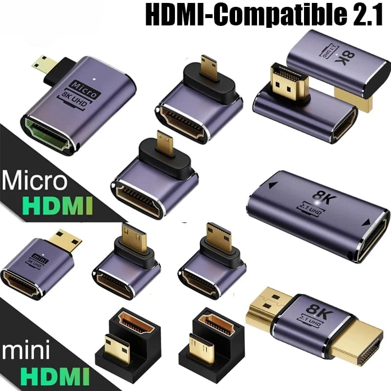 Converter Adapter compatible with Mini Micro HDMI to 2.1 8K 60HZ for laptop graphics card, camera, HDTV monitor, projector, PS4, PS5