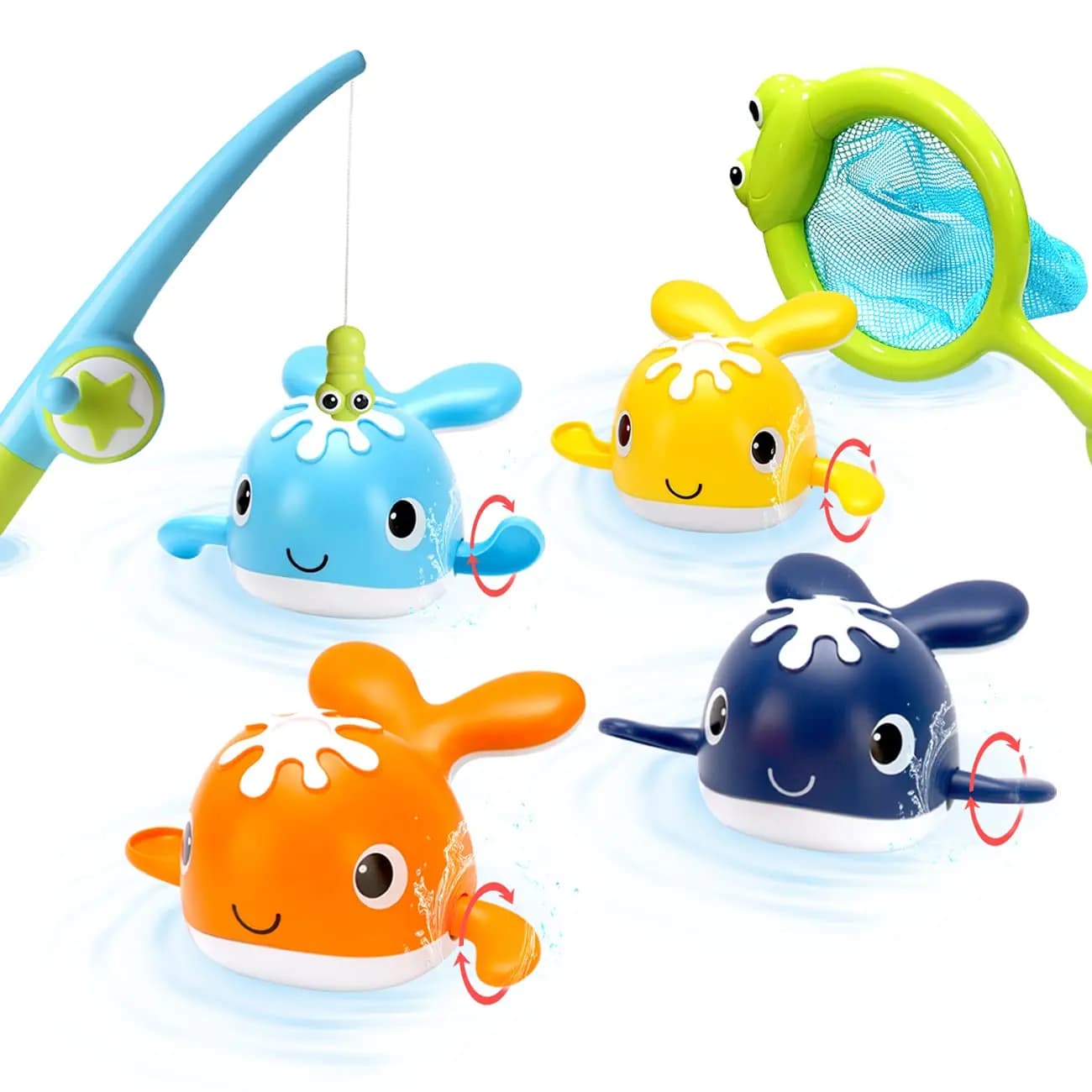 Magnete Bagnetto per bambini Giocattoli da pesca Balene da nuoto a carica Giocattolo per vasca da bagno Gioco di pesca Set di giocattoli per vasca d'acqua con rete per canna da pesca per bambini