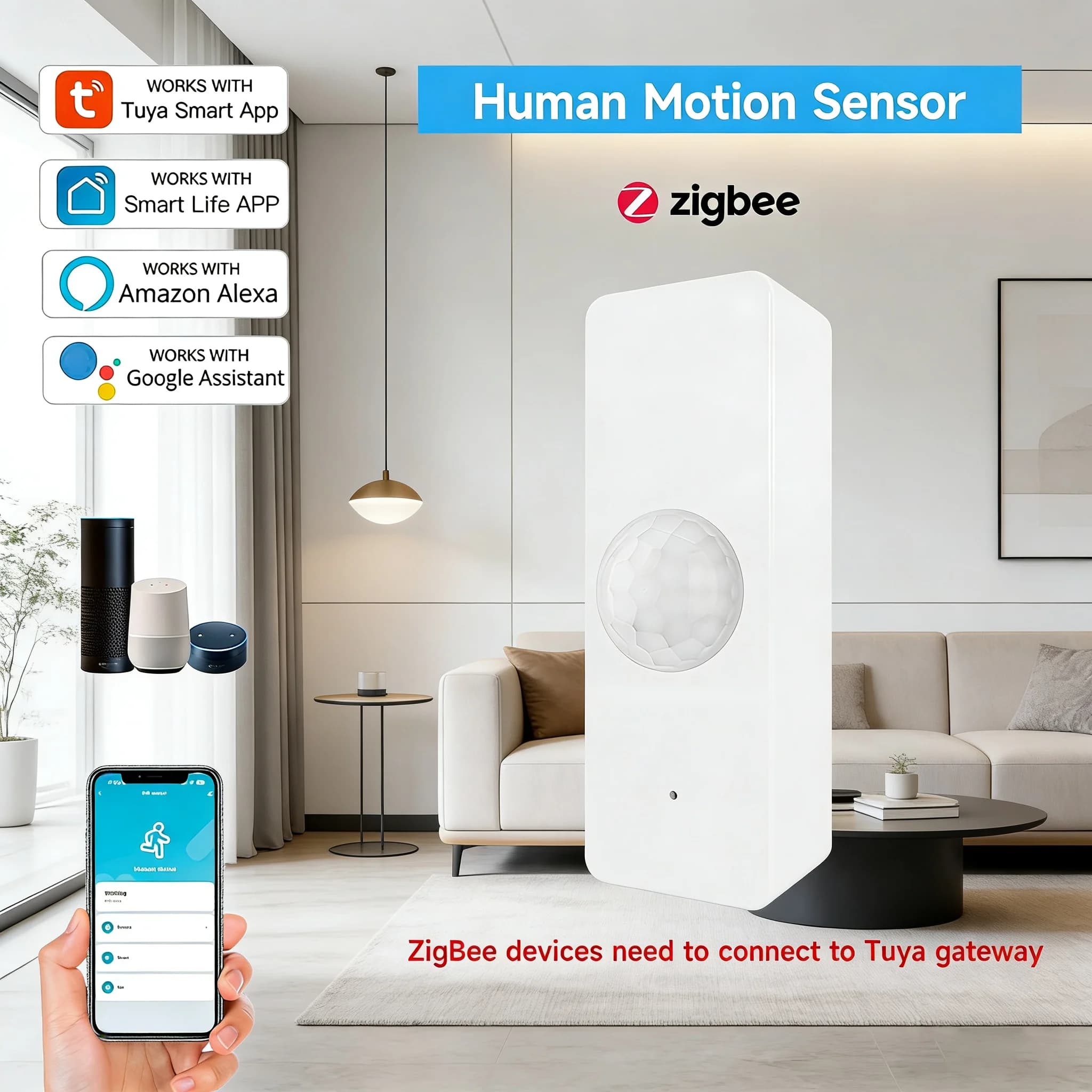 Sensore di Movimento PIR Smart Zigbee Tuya, Rilevatore a Infrarossi per Sicurezza Domestica, Protezione Antifurto, Controllo tramite App Smart Life