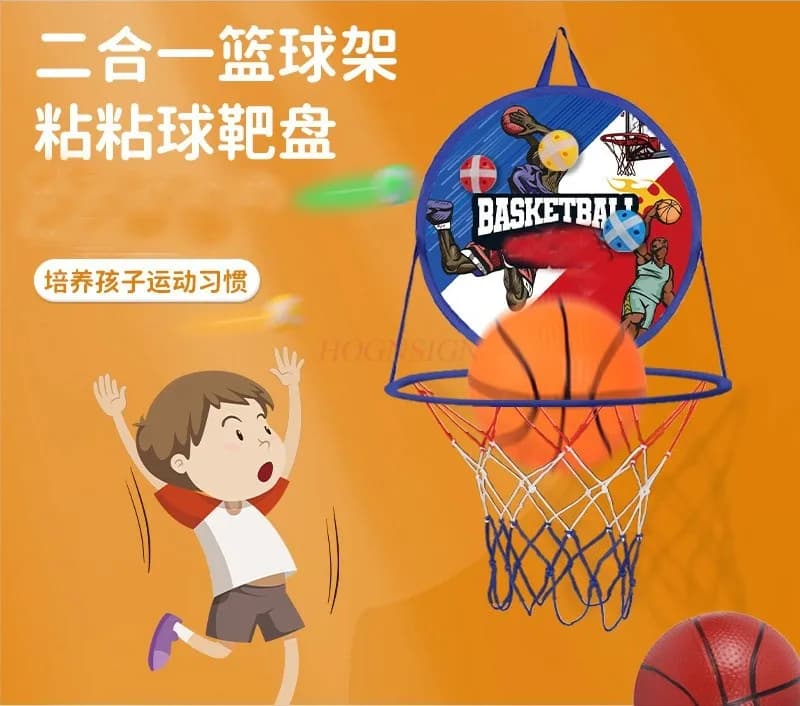Porta basket pieghevole per bambini montato a parete due in uno lancio di palline appiccicose per sport indoor senza punzonatura