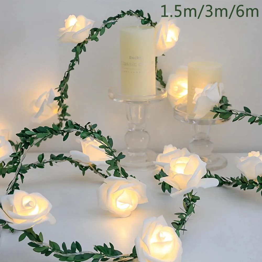 JJYY 1.5M/3M/6M Rose Fairy String Lights,Rose Flower Indoor Fairy Lights decorazioni di nozze di san valentino, alimentato a batteria