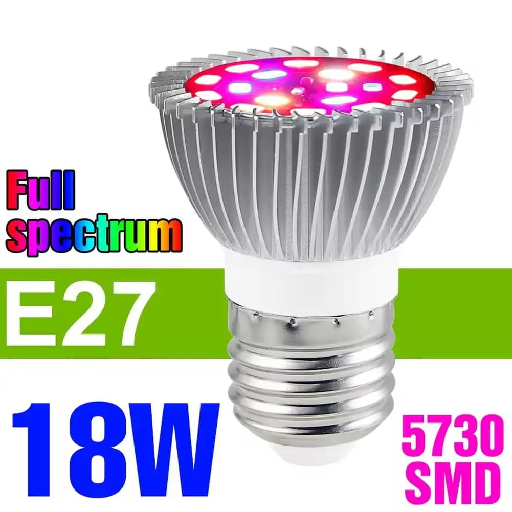 Full Spectrum LED Grow Light Bulb E27 Base Aluminum Plant Growth Lamp for Indoor Plants Veg Flowers Succulents Seed Starting