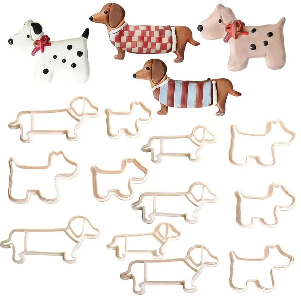 2 set di 6 tagliapasta in argilla polimerica a forma di cane dei cartoni animati | Strumenti per la creazione di gioielli a tema Capodanno | Stampi in Argilla per Schnauzer e Bassotto