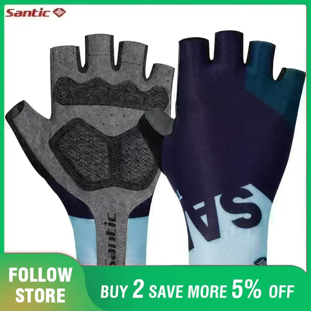 Santic Cycling Gloves Summer MTB Bike Road Riding Gloves half fingers Shock Absorption Fitness sports gloves with short fingers Unisex