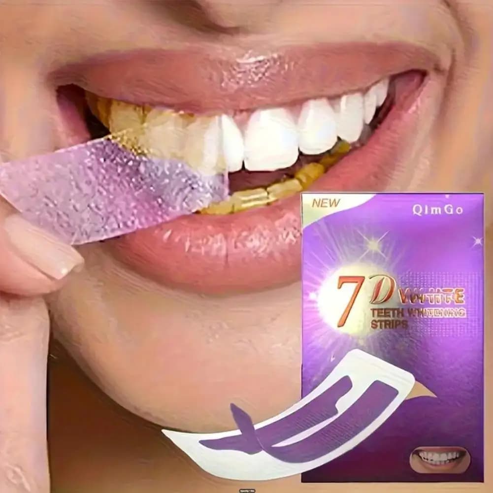 7D Color Corrector Purple Teeth Whitening Strips, Non-Sensitive Bleaching Strip, Yellow Stain Remover Instant Bright At Home