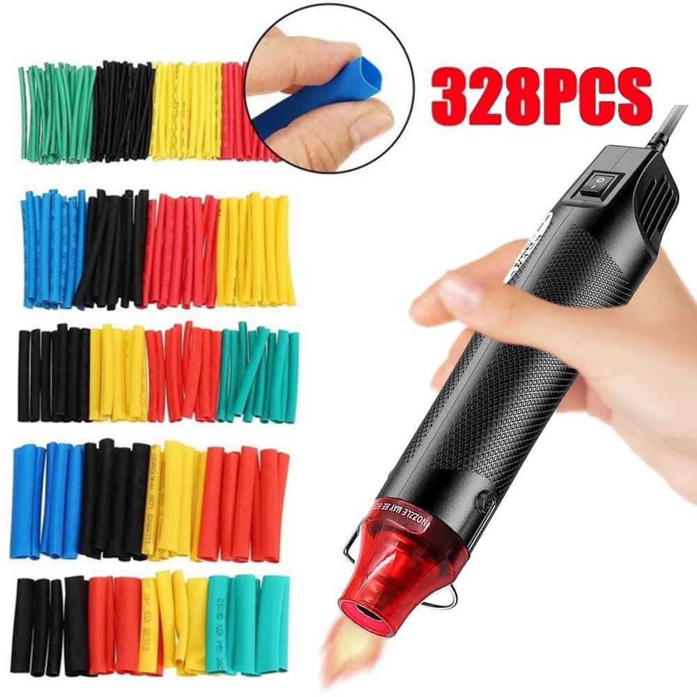 Nuovo 328 pz Tubo Termoretraibile 2:1 Filo Termoretraibile Tubo Termoretraibile Filo Collegare Protezione Della Copertura con 300 W Pistola Ad Aria Calda