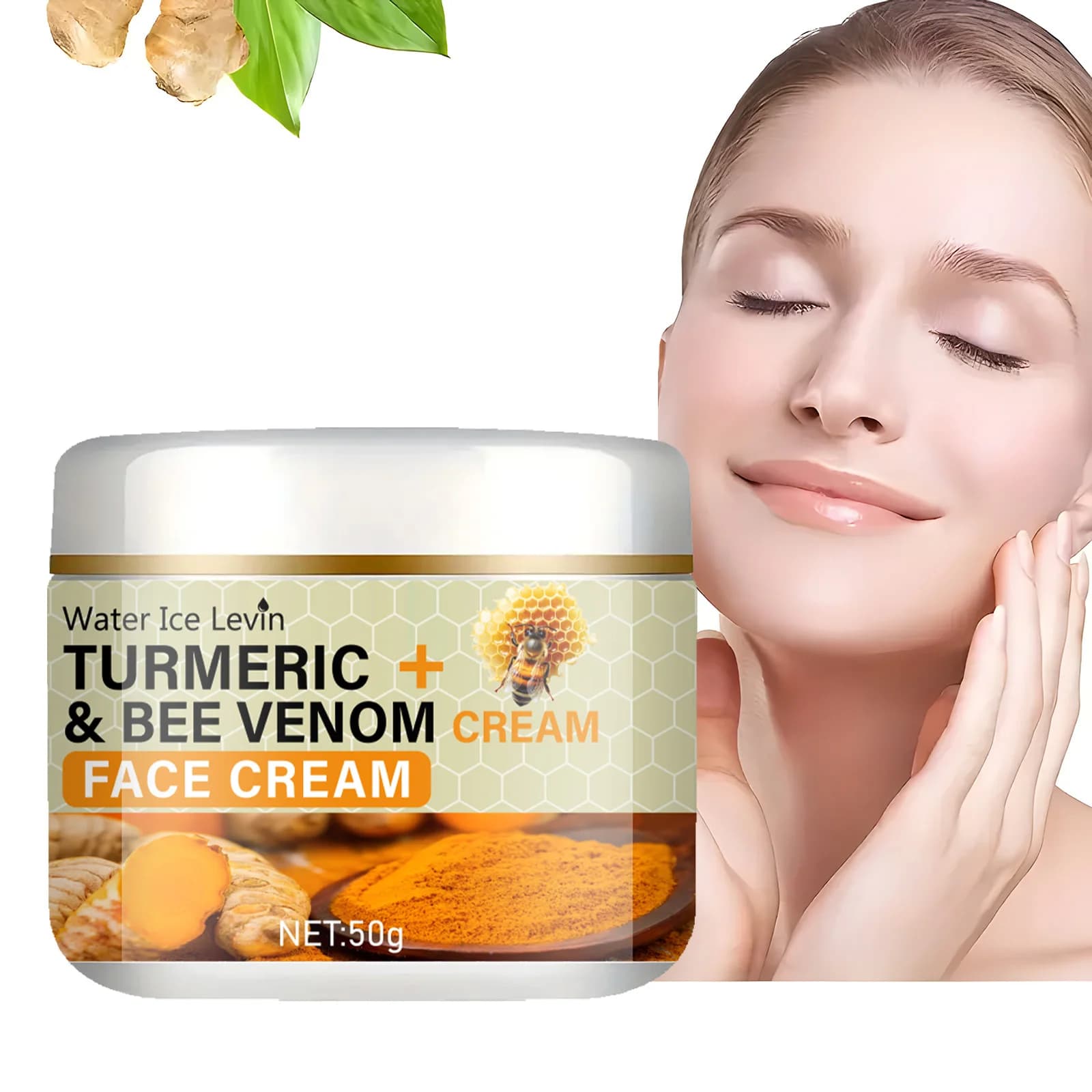Face cream to bee venom with turmeric. Curcuma Longa root extract. Light the skin tone. Anti-imperfection clarifying formula. 50 g.