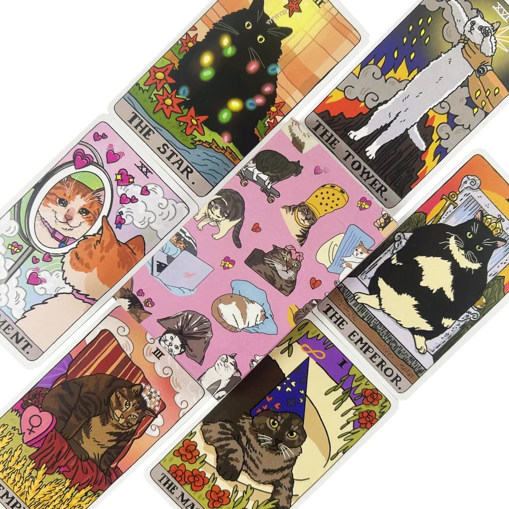 Cat Meme Tarocchi Mazzo di carte Divertente Witchy Cat Kawaii Uwu 22 Arcane maggiore - Perfetto per il gioco da tavolo di divinazione per riunioni di famiglia