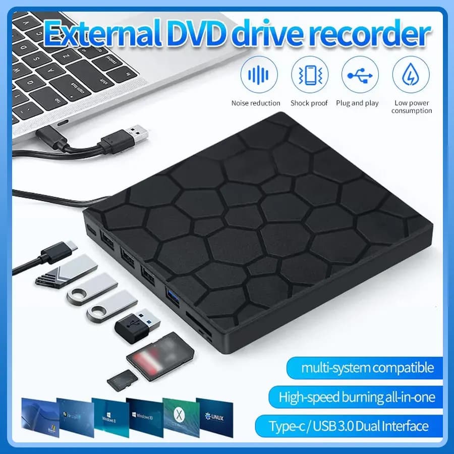 USB3.0 Tipo C Lettore CD esterno RW Masterizzatore Lettore Bluray Unità CD DVD esterna 7 in 1 Lettore CD esterno per PC Laptop Desktop