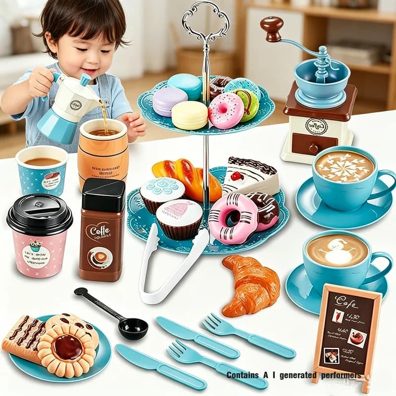 Simulation Coffee Machine Dim Sum Play House Pretend Tea Party Set Coffee Maker Set Food Dessert DIY Kids Toy Family Game Gifts