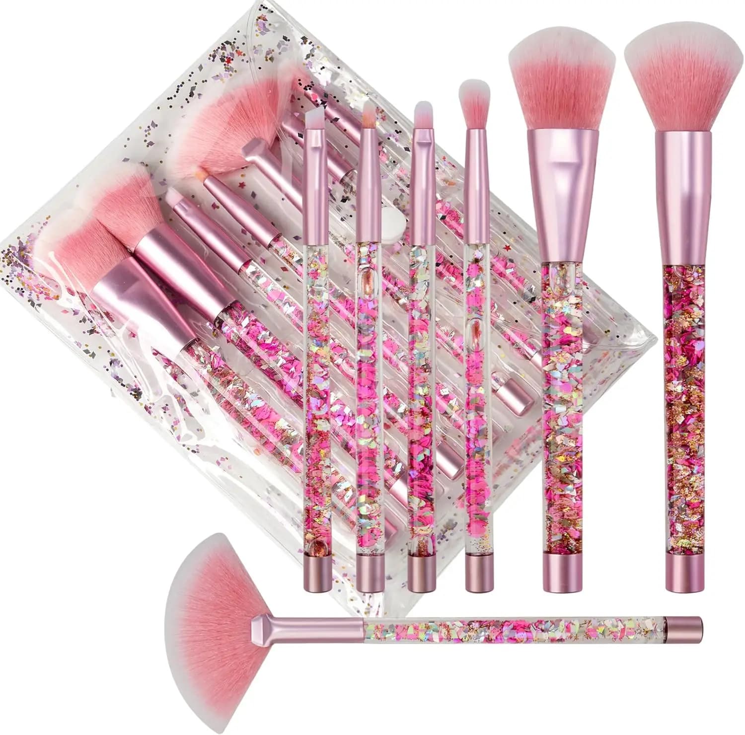 NOVIIML rushes Set Glitter Unicorn Foundation Sparkles Cute Fan Powder Blush Lip Highlight Eye Eyebrow Makeup Brush Set with Bea