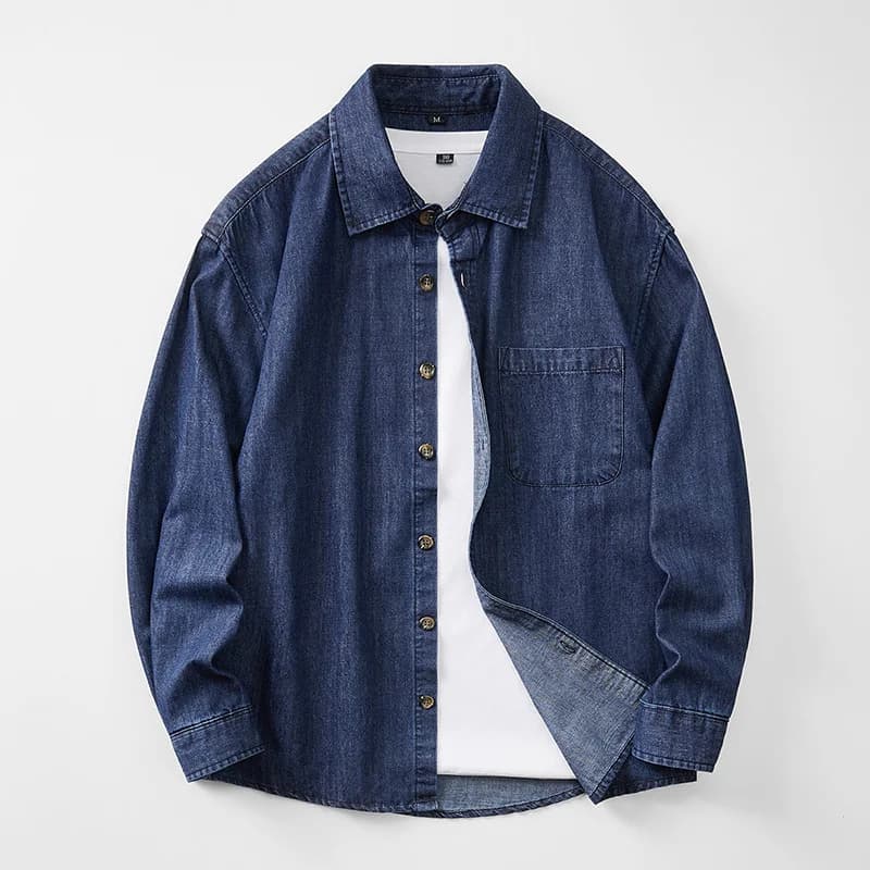 Men's casual cargo jeans shirt 2025 Long sleeve jeans shirt with heavy spring autumn buttons with chest pocket