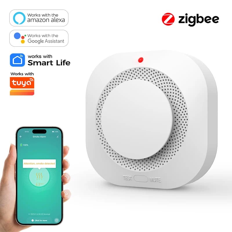 Rilevatore di Fumo ZIGBEE per Sicurezza Domestica - Sensore Avanzato di Fumo e Allarme Antincendio Compatibile con SmartLife e Tuya