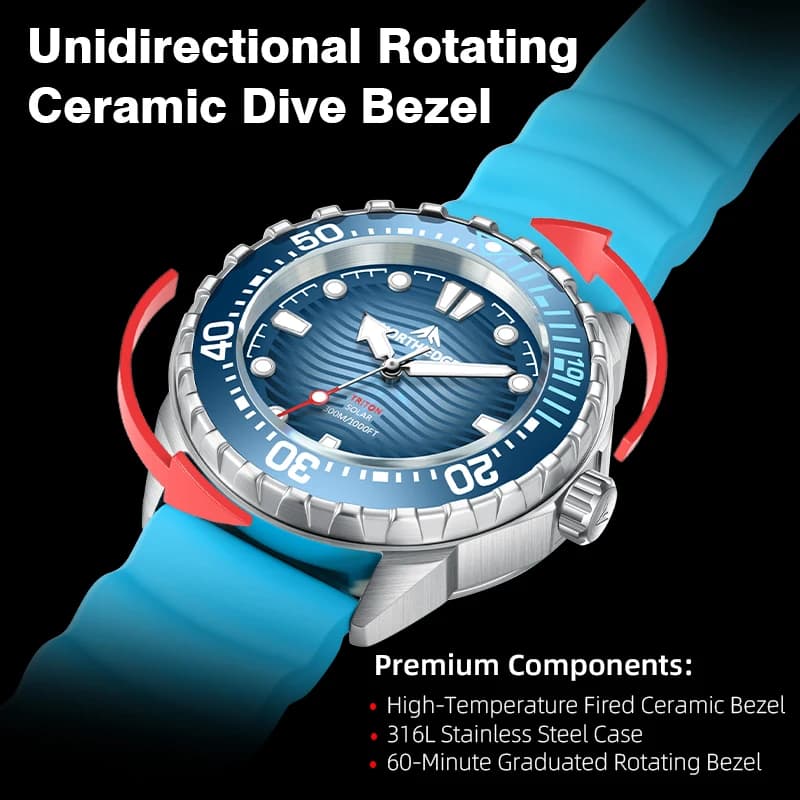 NORTH EDGE TRITON Men's Fashion Quartz Watches Diving Luminous Watch Wrist Watch Sports Waterproof Solar Energy
