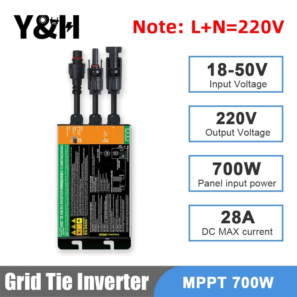 Inverter Grid Tie Y&H 300W 350W 500W 600W 700W MPPT Micro Inverter Solare Fotovoltaico per Sistema Domestico DC18-60V Uscita 220V