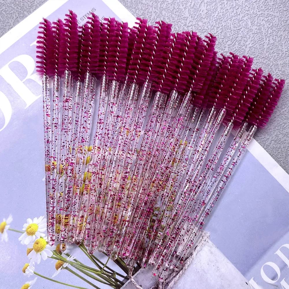 wholesale 50 pieces disposable eyelash brushes crystal lashes mascara wands glitter eyelashes comb micro applicators spools for makeup