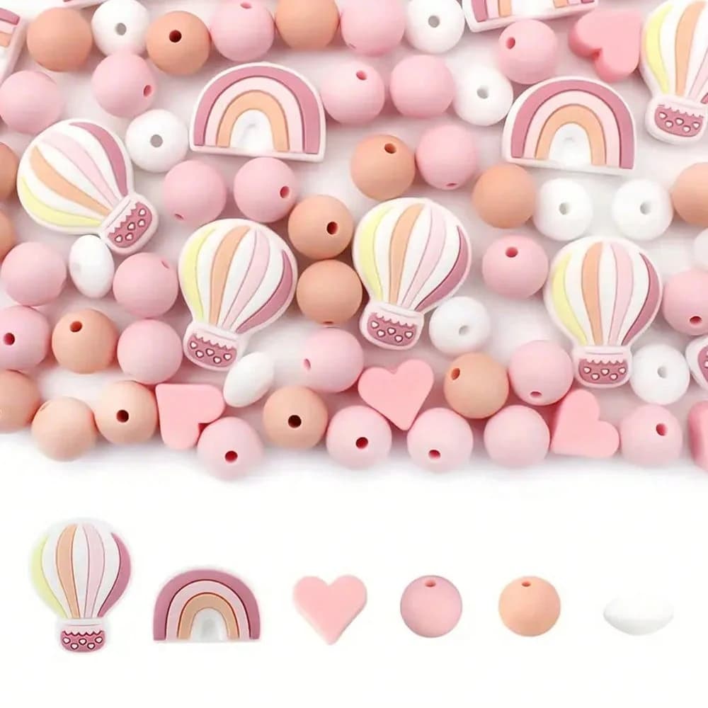 Set di perline in silicone con palloncino arcobaleno da 18 pezzi, adatto per la realizzazione di dita, accessori artistici fatti a mano fai da te, collana, braccialetto, penna per perline