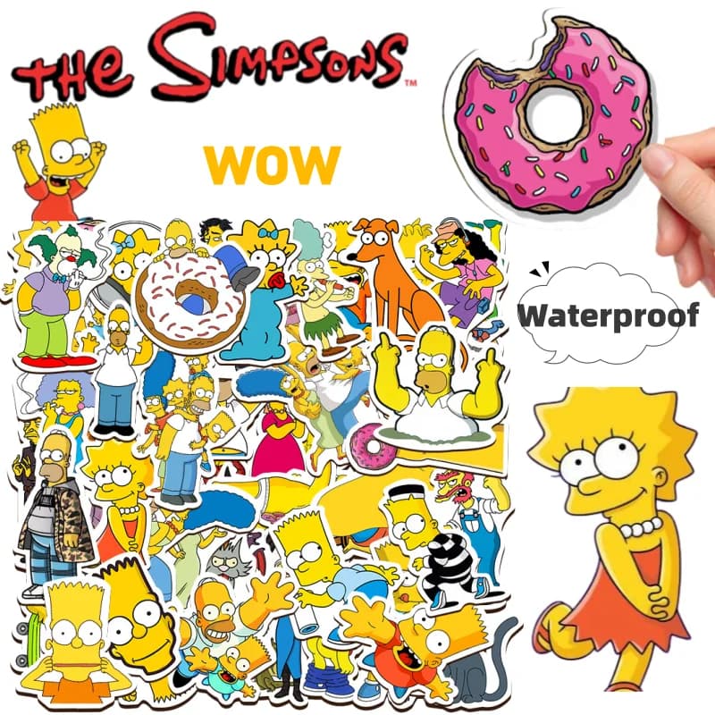 50 Pezzi Adesivi dei Simpson Bart e Maggie, Stickers Decorativi Impermeabili per Valigie e Quaderni, Vendita all'Ingrosso