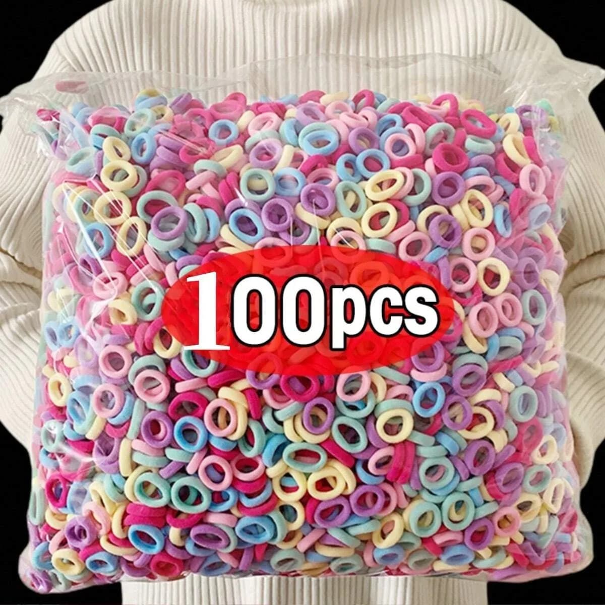 100 pieces of hair accessories for children with rope for hair in fashionable nylon high elasticity Hair band and simple base band