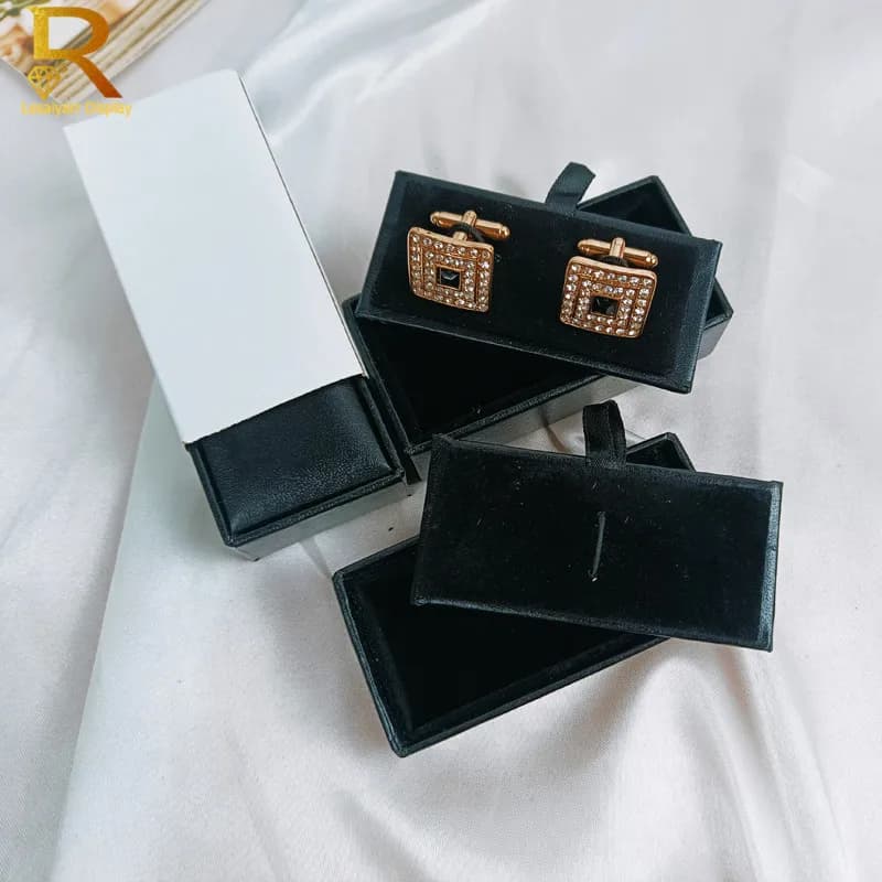 1pc qualità uomo gemelli pacchetto cofanetto gemelli in pelle nera gioielli portaoggetti scatola regalo custodia