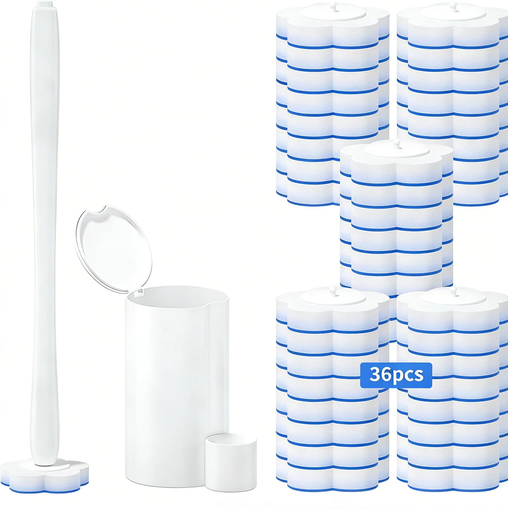 Disposable toilet brush with 36 paper towels, initial toilet cleaning kit