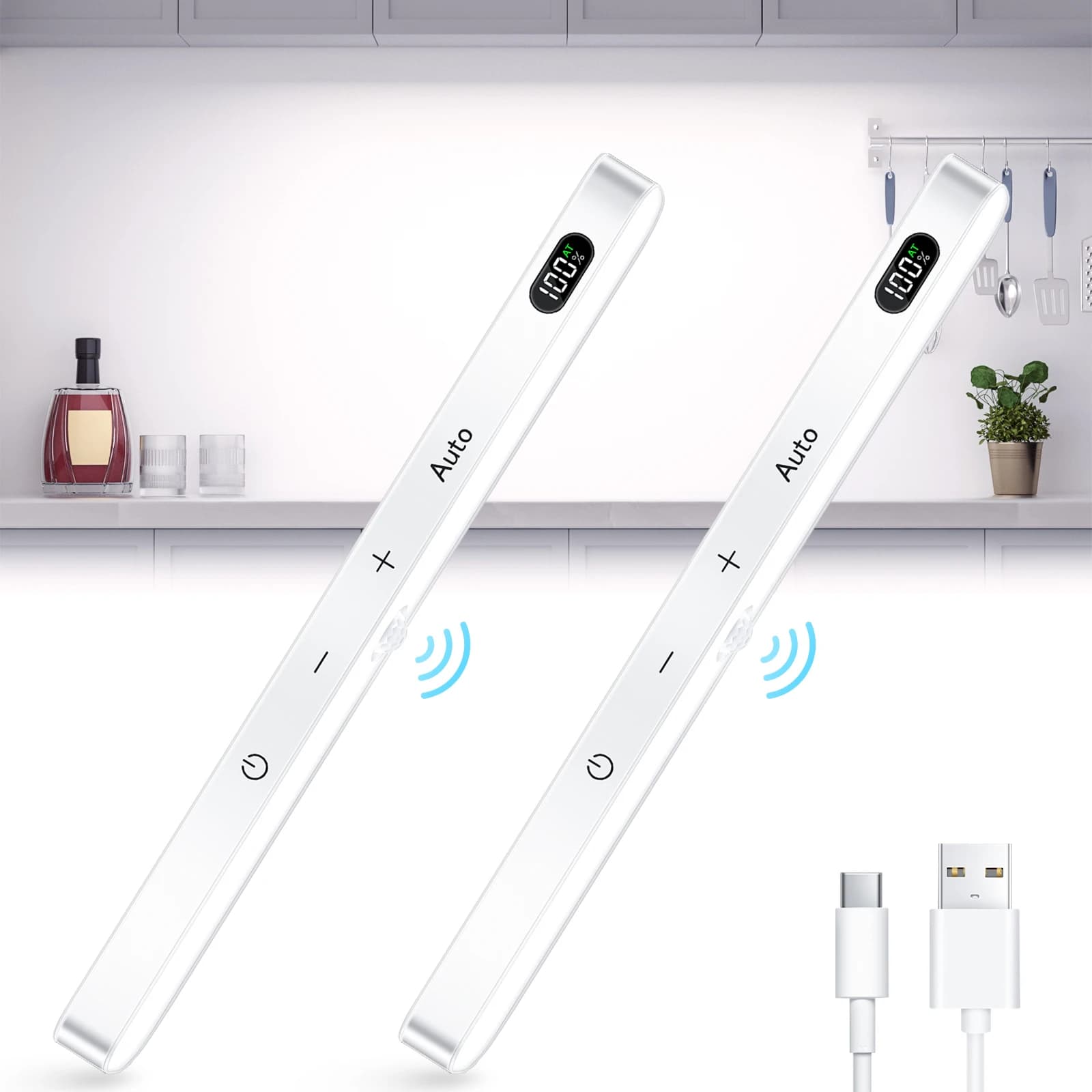 WILLED Lights under cabinet Rechargeable battery display 60 LED Touch Light Bar Motion sensor Light Cabinet Light Night Light
