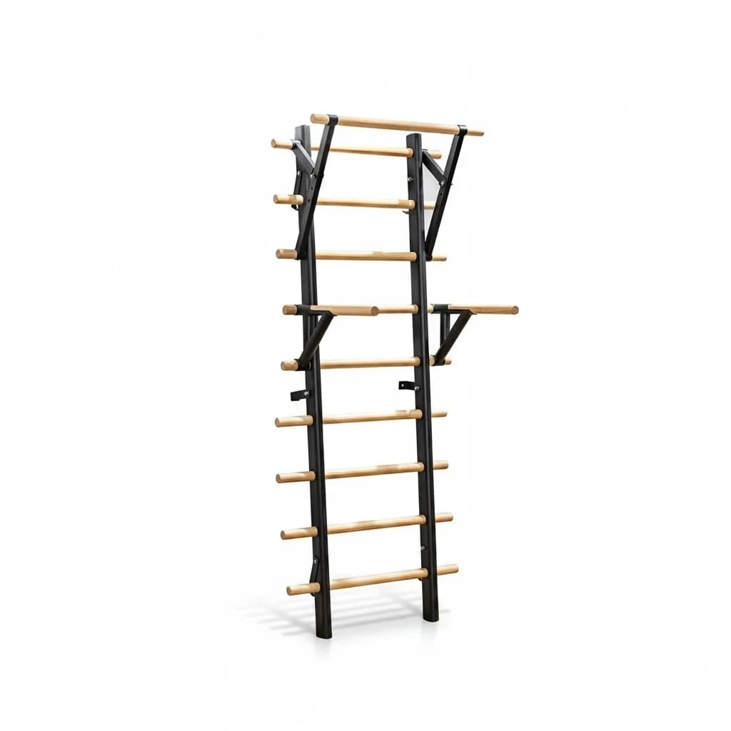 Scala Svedese, Barre in Acciaio e Legno con Barra per Trazioni, Attrezzatura per Riabilitazione Montabile a Parete per Fitness Domestico e Palestra
