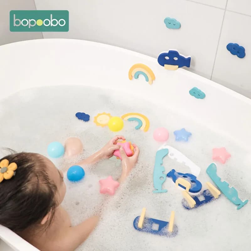 Set di Giocattoli da Bagno per Bambini, Adesivi in Schiuma EVA Morbida con Animali Marini, Gioco Educativo Non Tossico, Puzzle Divertente Fai-da-Te