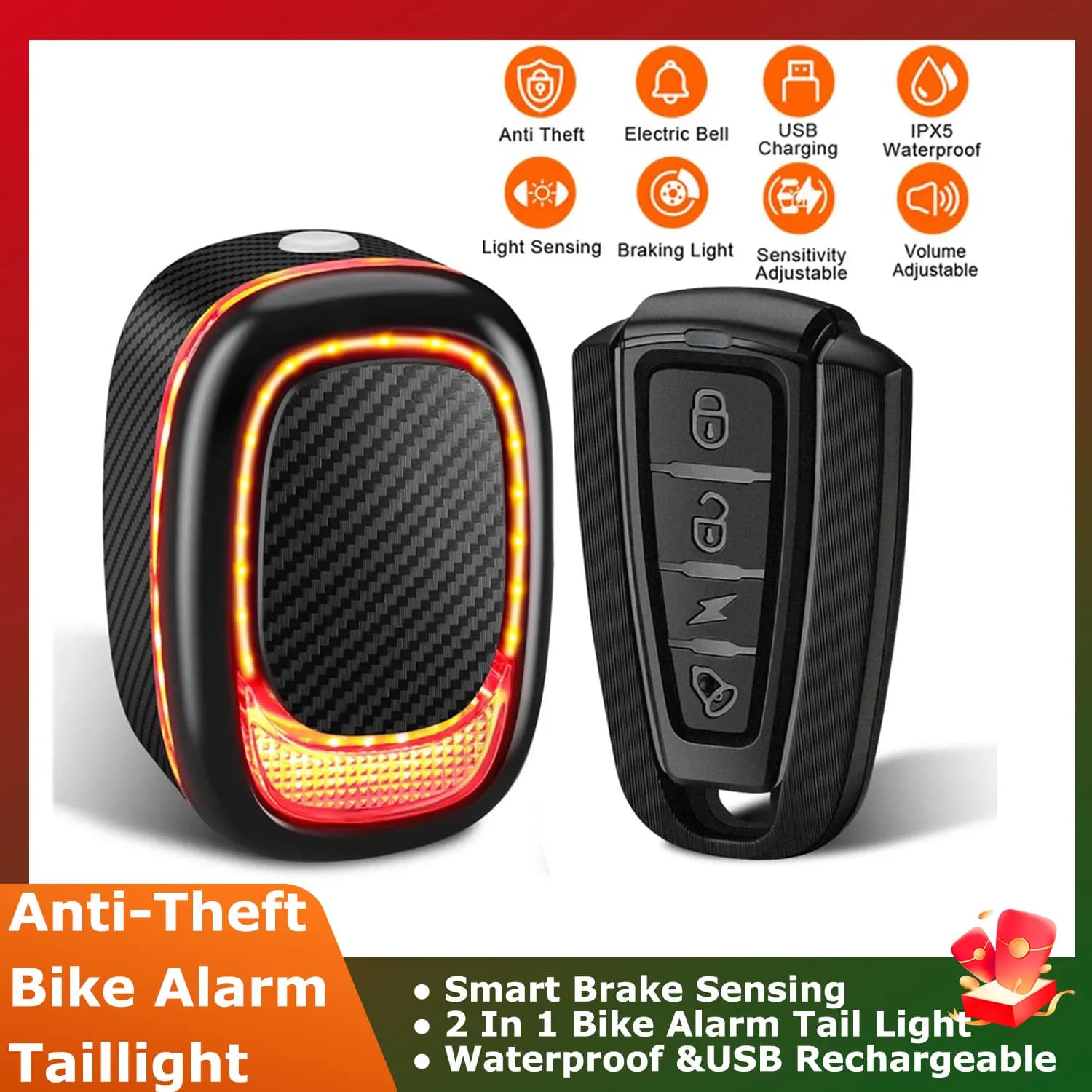 115dB remote control rear light for bike anti-theft alarm vibration rear lights for brake detection waterproof