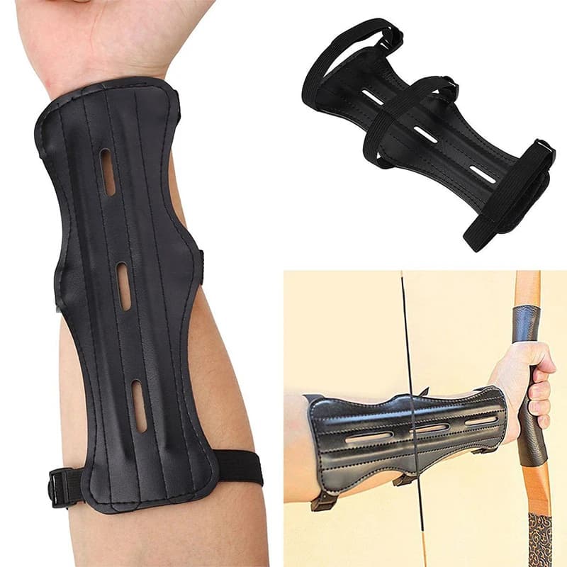 Protezione per il braccio per tiro con l'arco in pelle poliuretanica Copertura di protezione per l'avambraccio Protezione sportiva in pelle PU per guanti per tiro con l'arco con freccia e arco Nuovo