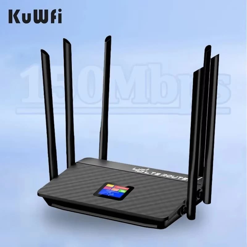 Router KuWFi 4G LTE a 6 antenne | 300 Mbps ad alta velocità + porte WAN/LAN | CPE per casa/ufficio | Rivali di segnale stabile Huawei
