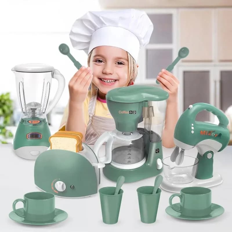 Children's Kitchen Appliances Toy with Sounds and Lights, Coffee Machine Set, Blender, Toaster, Role Games Gift in Kitchen