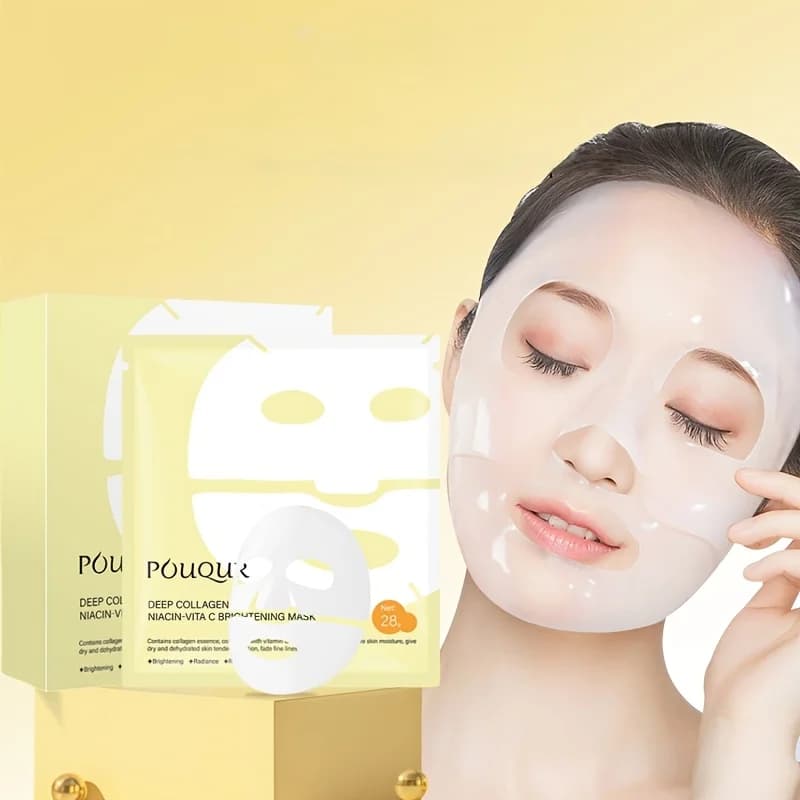 1 scatola*5 pezzi di maschera viso al collagene bianco e giallo, contenente collagene + niacinamide + vitamina C, idratante e nutriente, può essere offerto come regalo a familiari e amici.