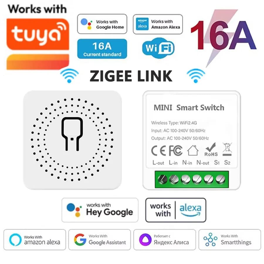 16A WiFi Smart Switch Module 2-way DIY Light Switch Voice Control Tuya Smart Life Alexa Google Home for Intelligent Home Automation