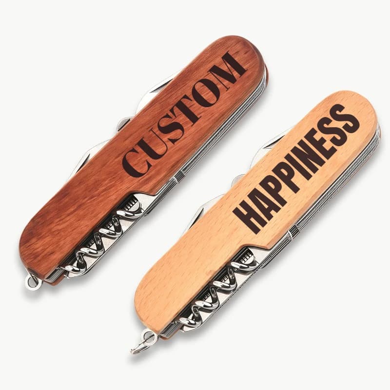 Custom Wood Pocket Knife 11 in 1, Multifunction Tool with Laser Engraving, Wedding Bottle Opener, Camping, Custom Gift